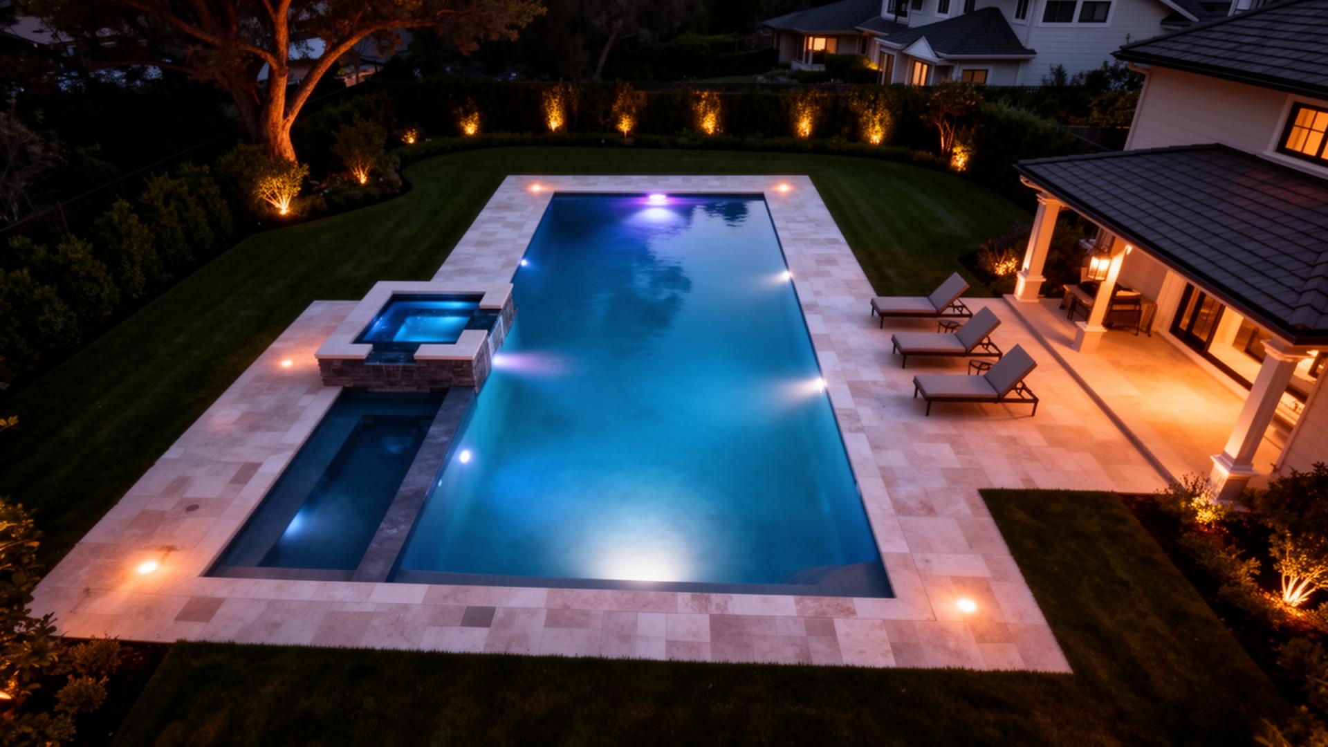 Luxury custom pool at twilight