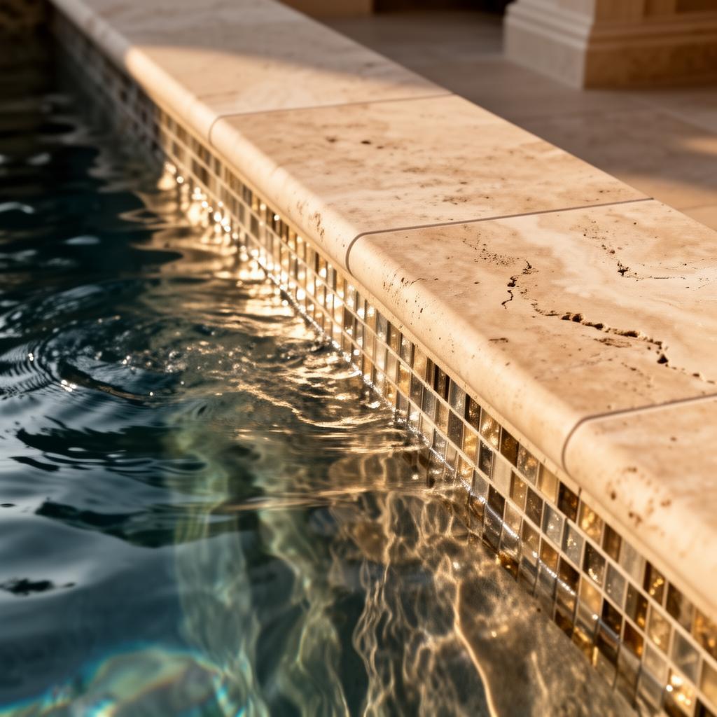 Pool tile and travertine detail